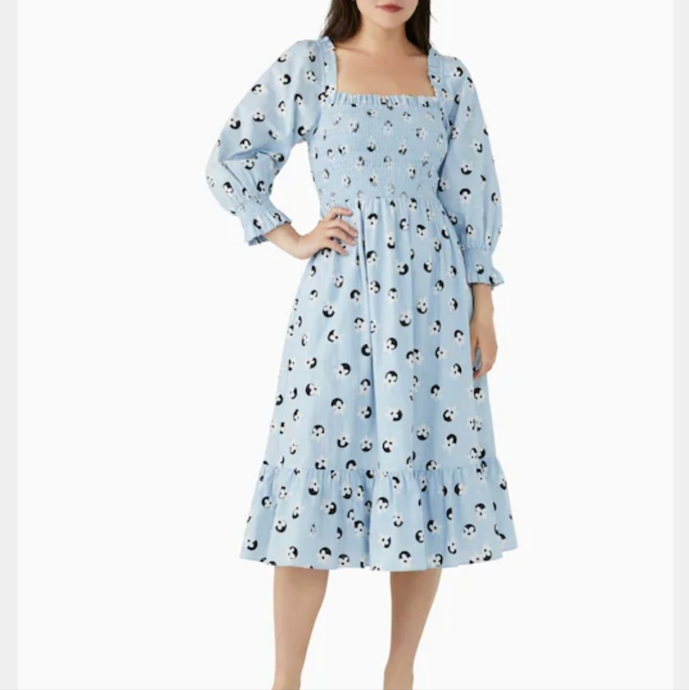 NWT Kate Spade Floral Dot Smocked Midi Dress
